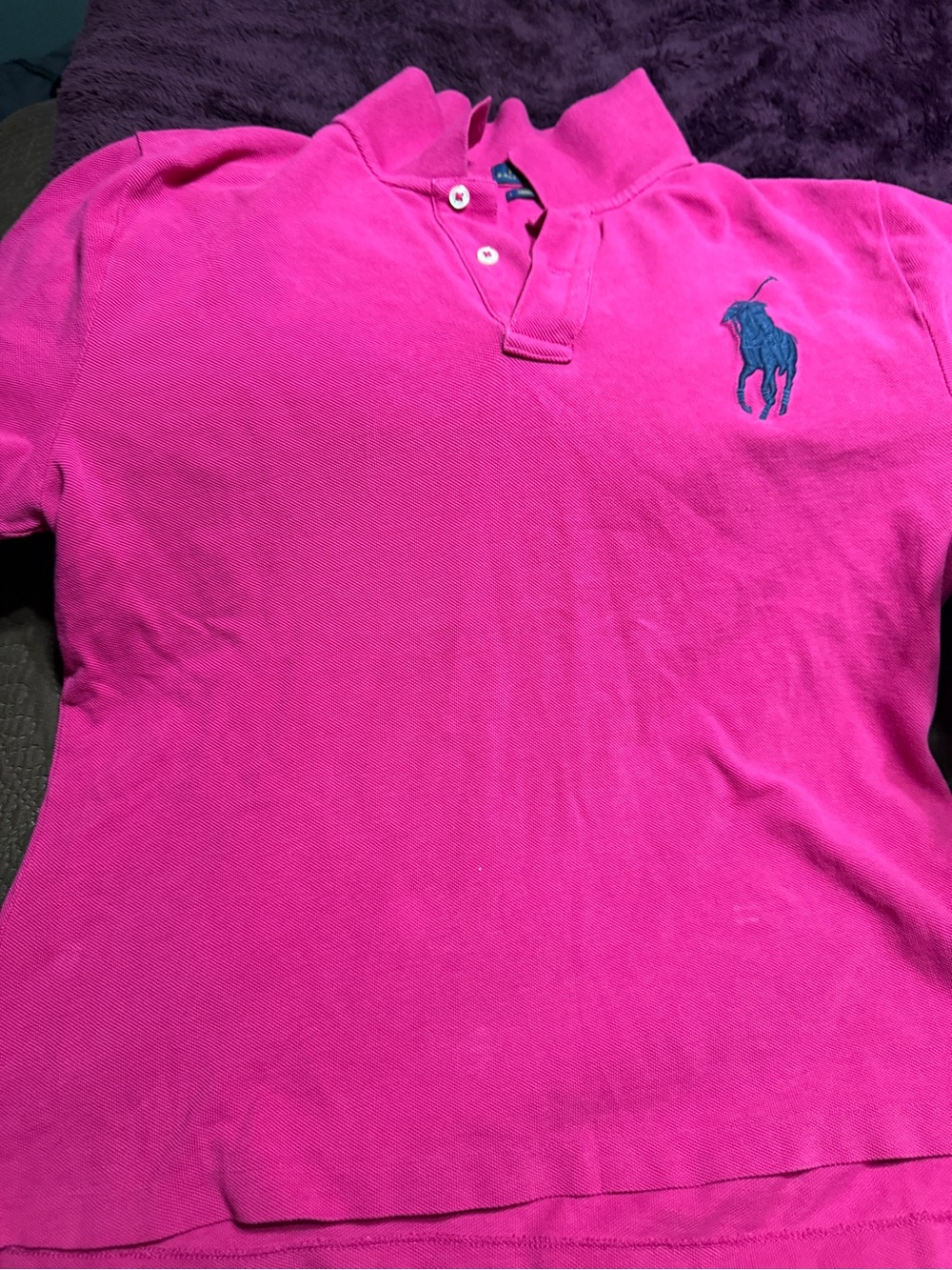 Ralph Lauren Hot Pink Polo with Navy Pony. Size is more of JUNIORS SIZE